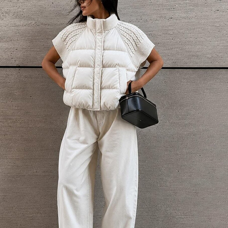 Padded Vest Gilet - 여성용 세련된 크롭 푸퍼 베스트 민소매