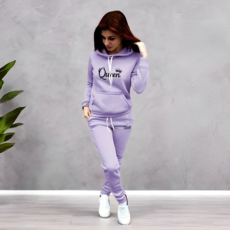 Winter Clothing For Women - 여성 트랙수트 퀸 레터 프린팅 후드
