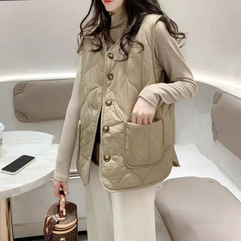 Padded Vest Gilet - 따뜻한 여성용 패딩 코튼 조끼 퀼팅
