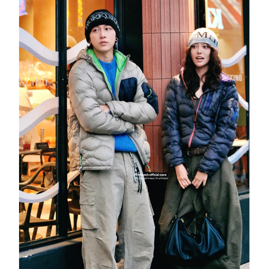Puffer Jacket Women Down - Firmranch 커플용 멀티 포켓 따뜻한 경량