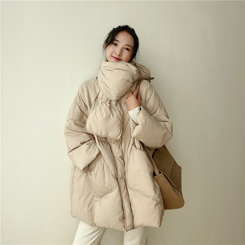 Puffer Jacket Women Down - 겨울 따뜻한 다운 재킷 후드 스카프