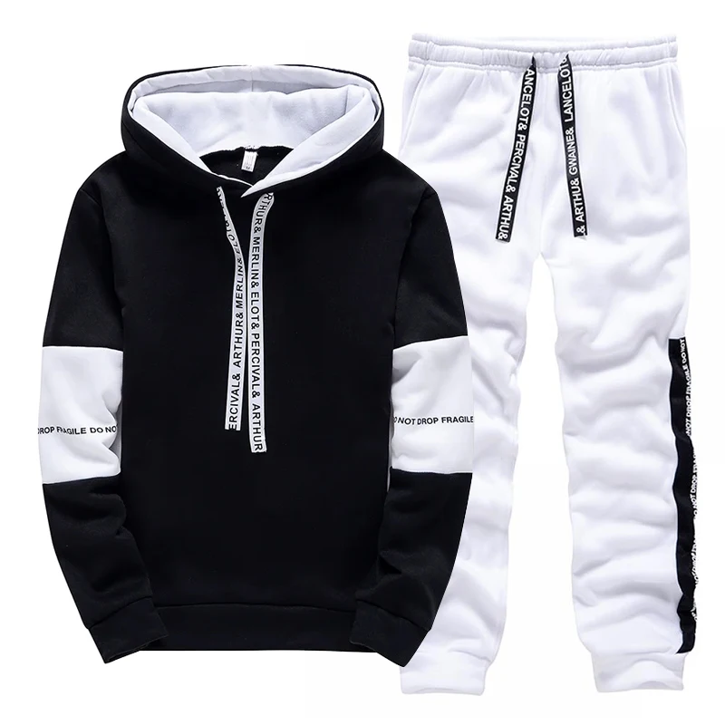 블랙 화이트 남성 운동복 패션 캐주얼 후드 티셔츠 야외 - Winter Clothing Fashion 리뷰 및 가격
