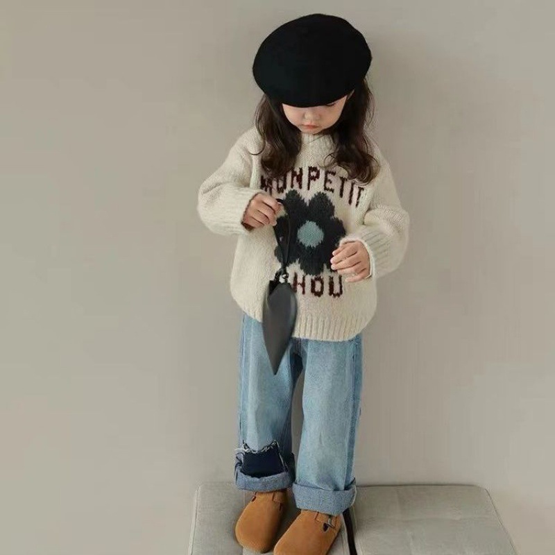 부드러운 라운드 넥 아동복 가게 소녀용 레터 플라워 풀 - Winter Clothing Store 리뷰 및 가격