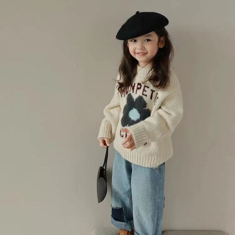부드러운 라운드 넥 아동복 가게 소녀용 레터 플라워 풀 - Winter Clothing Store 리뷰 및 가격