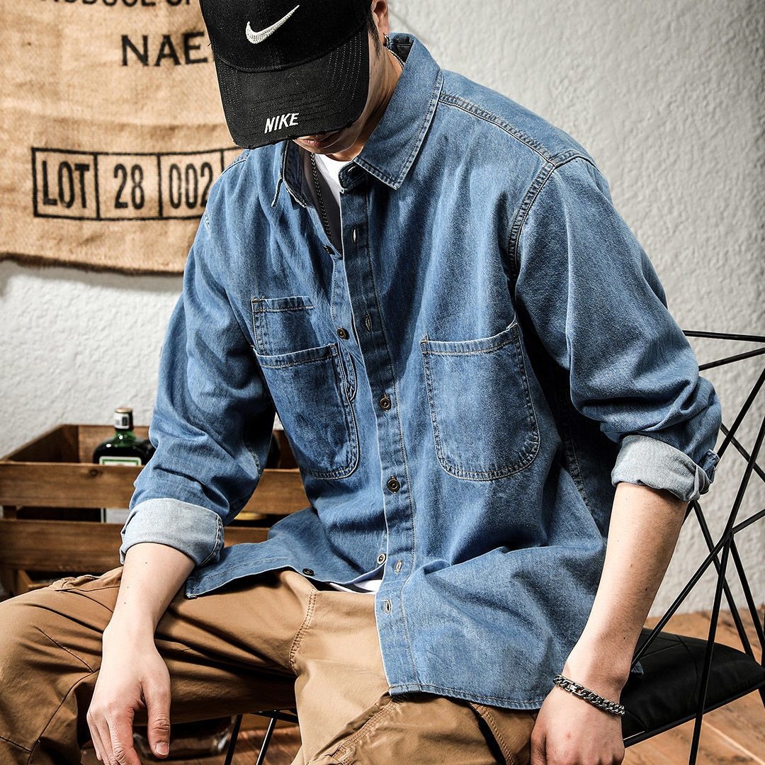 봄철 러피언 스타일 멋진 데님 툴링 긴팔 셔츠 남성용  - Winter Clothing Stores 리뷰 및 가격