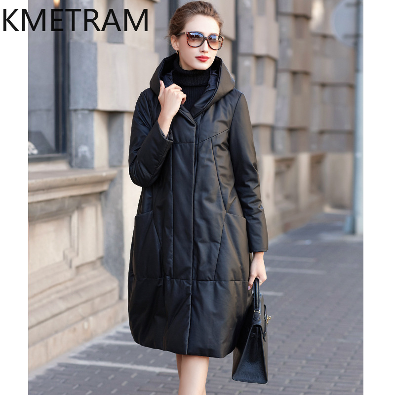 100% 양피 퍼퍼 자켓 여성 중간 길이 정품 가죽 다 - Puffer Jacket Women Down 리뷰 및 가격