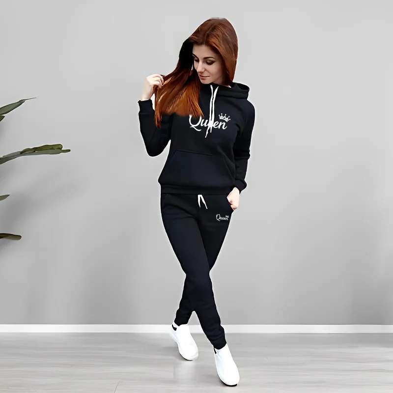 여성 트랙수트 퀸 레터 프린팅 후드 스웨트셔츠 세트 고 - Winter Clothing For Women 리뷰 및 가격