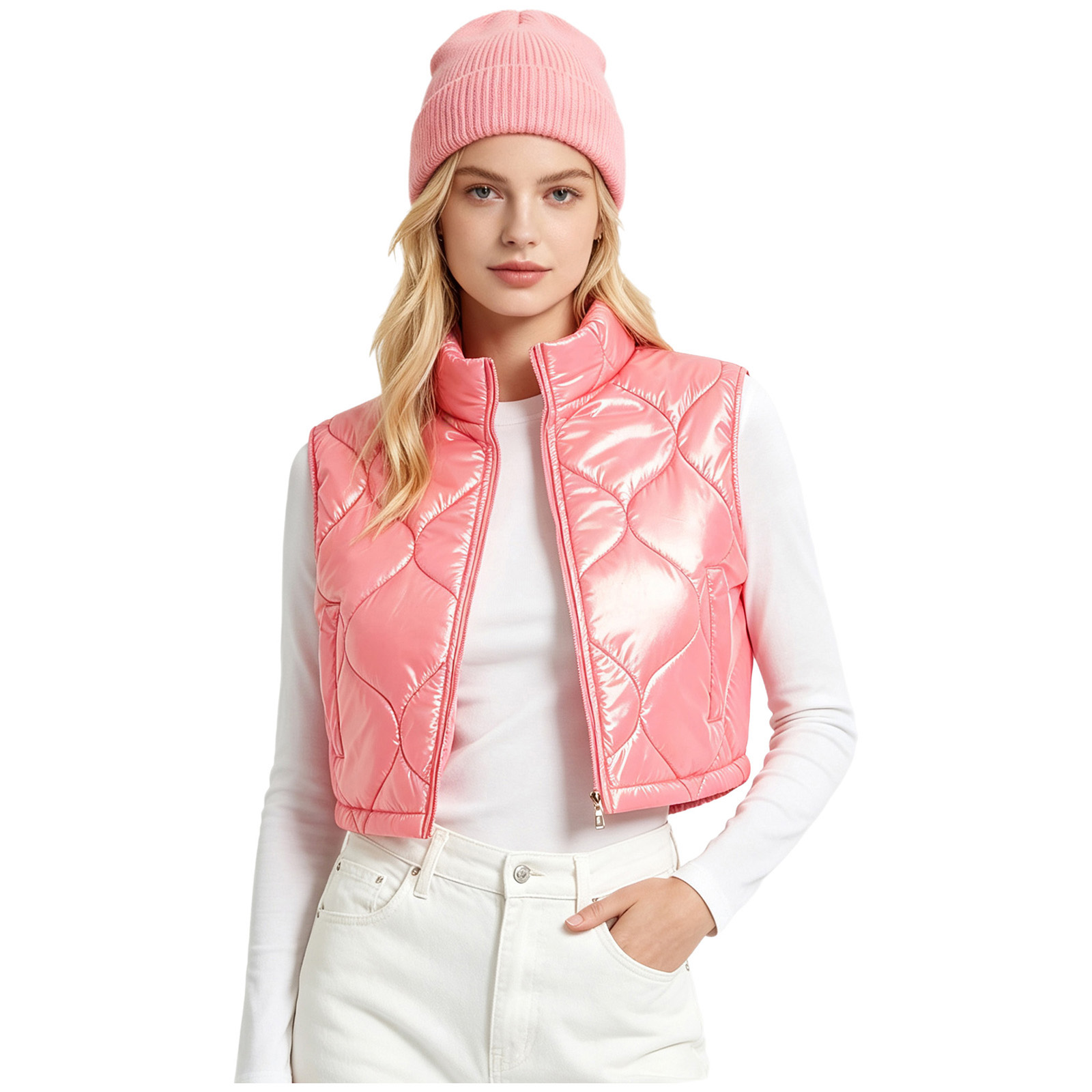 여성용 숏 코트 조끼 민소매 숏 코튼 패딩 재킷 아우터 - Padded Vest Gilet 리뷰 및 가격