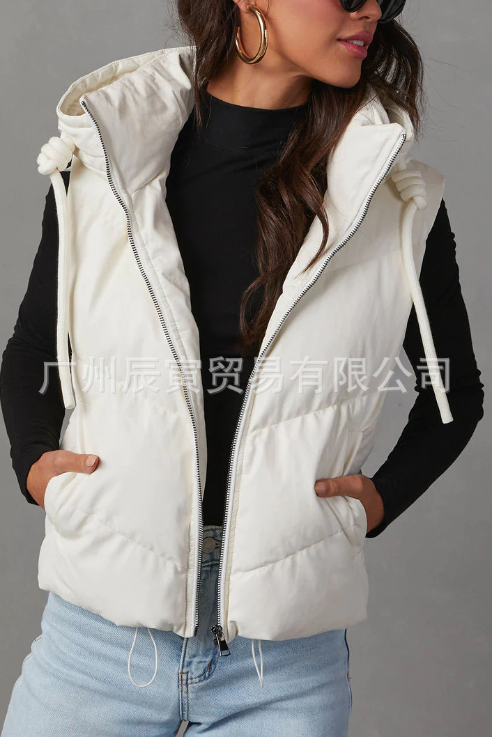 여성용 솔리드 컬러 후드 패딩 조끼 루즈한 두꺼운 짧은 - Padded Vest Gilet 리뷰 및 가격