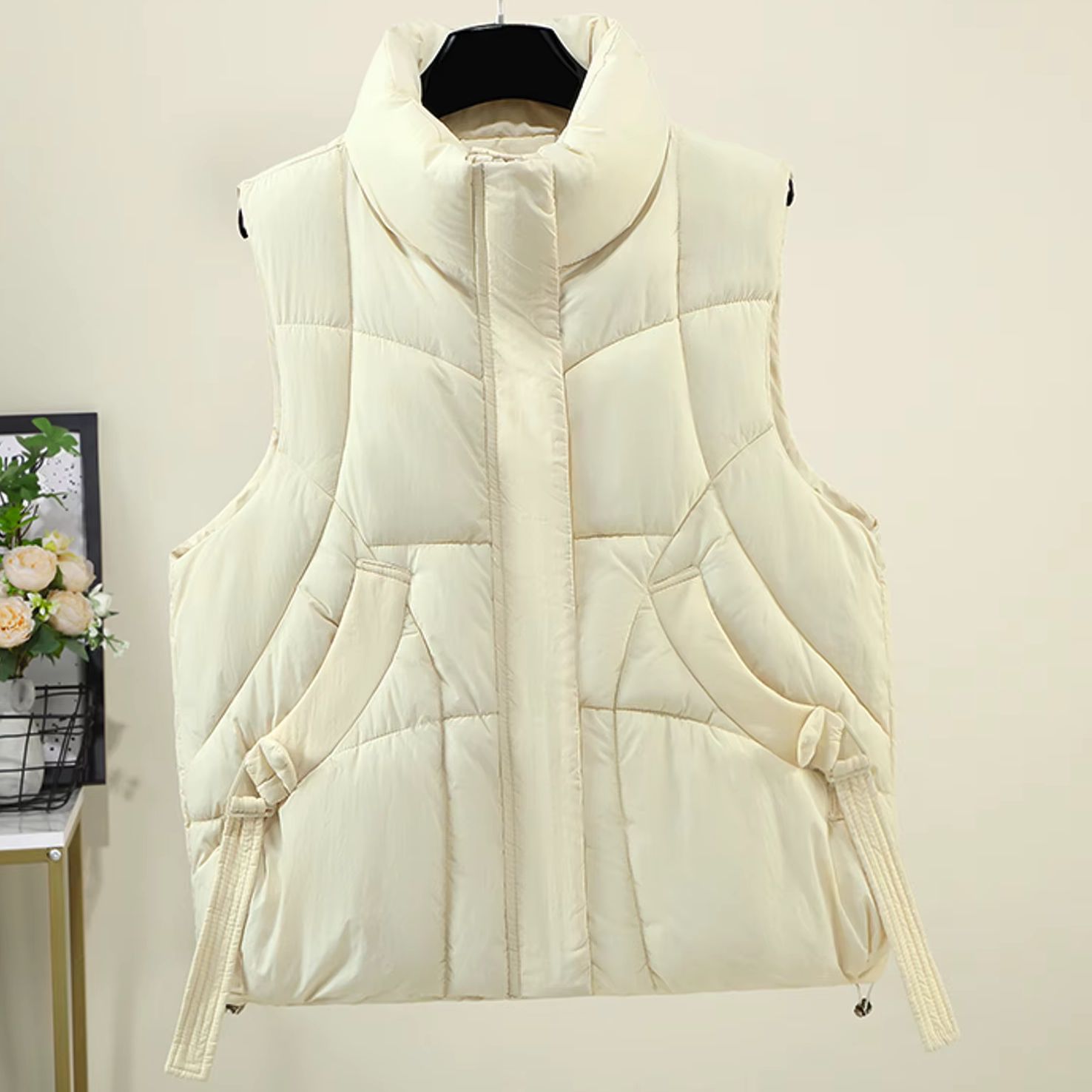 여성 하이 스탠드 칼라 퀼트 패딩 조끼 드로스트링 밑단 - Padded Vest Gilet 리뷰 및 가격
